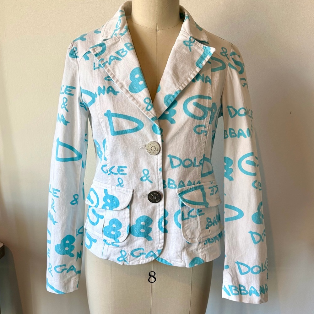 Dolce & Gabbana Women's Graphic White and Blue Blazer